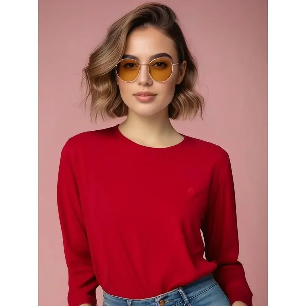 Lauren Ralph Lauren Women's Large Red Long Sleeve Crew Neck T-Shirt Size Casual‎